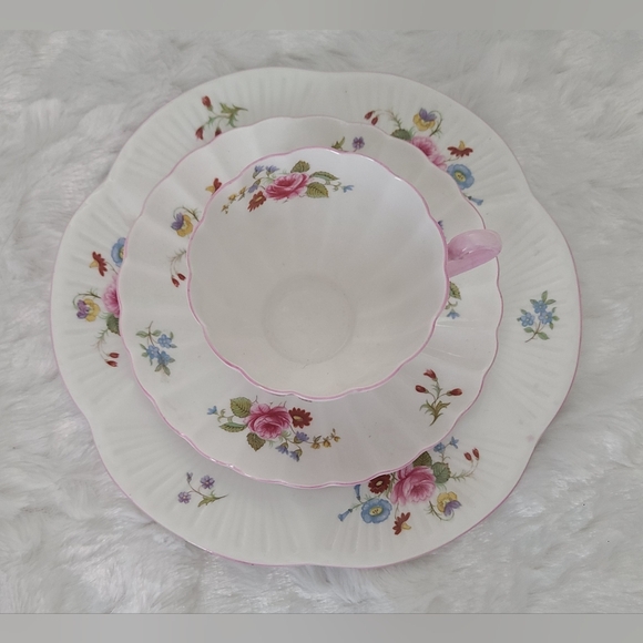 Shelley England Rose and Red Daisy Fine Bone China Cup, Saucer, Cake Plate - Picture 7 of 14
